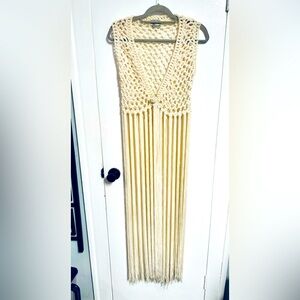 Vintage 60s 70s Miriam Lefcourt Straw Fringed Crochet Fringe Vest Italy Rare